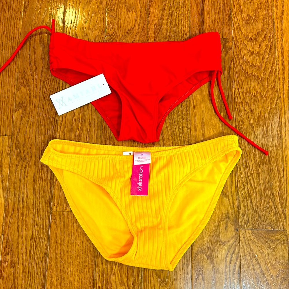 NWT AMIANI AND XHILARATION TWO BIKINI BOTTOMS IN SIZE MEDIUM RED AND YELLOW